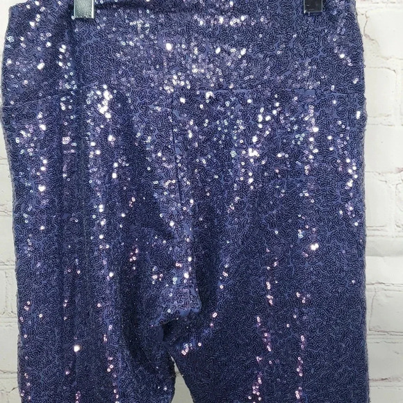 Tipsy Elves Blue Sequin High Waisted Leggings Women's Size L - Picture 11 of 14